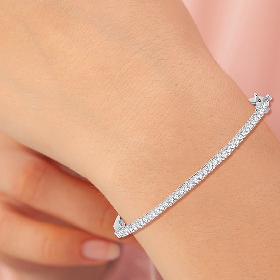 (G, Si1-Si2) Womens 1 CT. T.W. Lab Grown White Diamond Sterling Silver Round Bangle Bracelet