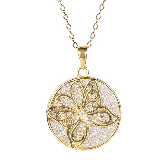 Womens White Cubic Zirconia 14K Gold Over Silver Butterfly Round 18 Inch Pendant Necklace