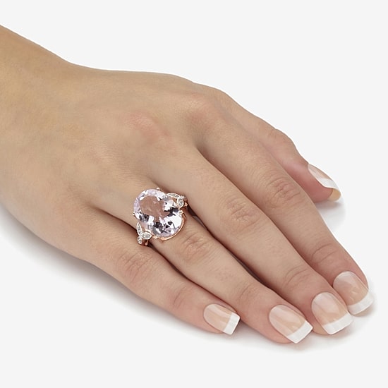 Womens Genuine Pink Amethyst 14K Rose Gold Over Silver Cocktail Ring