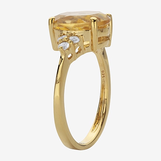 Womens Genuine Yellow Citrine 14K Gold Over Silver Cocktail Ring