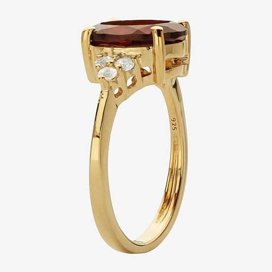 Womens Genuine Red Garnet 14K Gold Over Silver Oval Cocktail Ring
