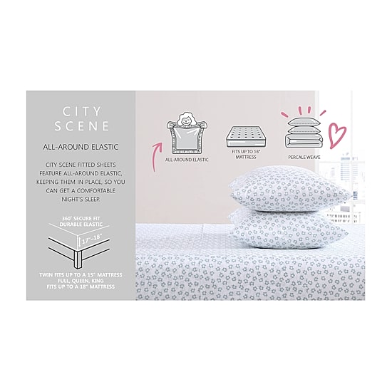 City Scene Cotton Percale 200TC Easy Care Sheet Set