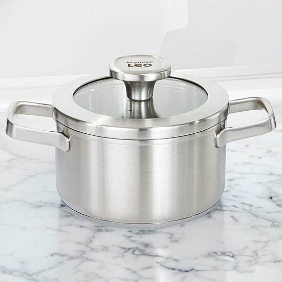 BergHOFF Leo Graphite Recycled 18/10 Stainless Steel 1.7-qt. Stockpot with Glass Lid