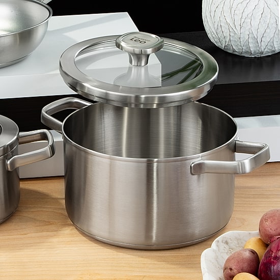 BergHOFF Leo Graphite Recycled 18/10 Stainless Steel 3.6-qt. Stockpot with Glass Lid