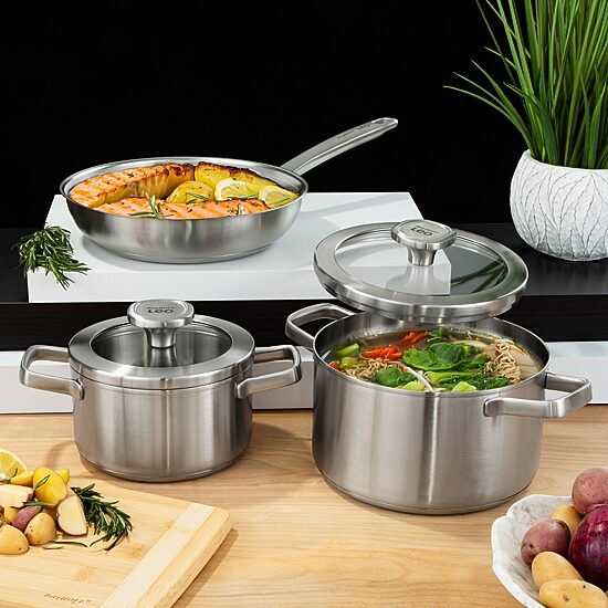 BergHOFF Leo Graphite Recycled 18/10 Stainless Steel 3.6-qt. Stockpot with Glass Lid