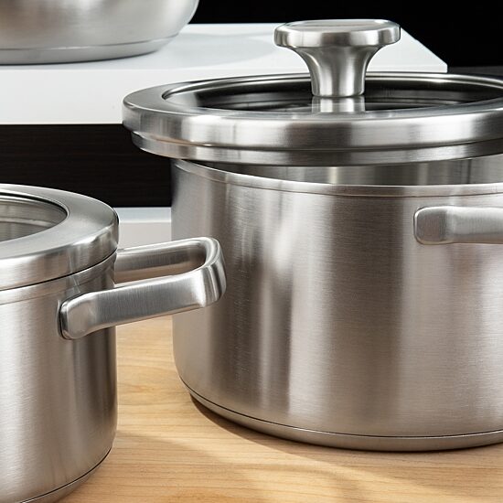 BergHOFF Leo Graphite Recycled 18/10 Stainless Steel 3.6-qt. Stockpot with Glass Lid
