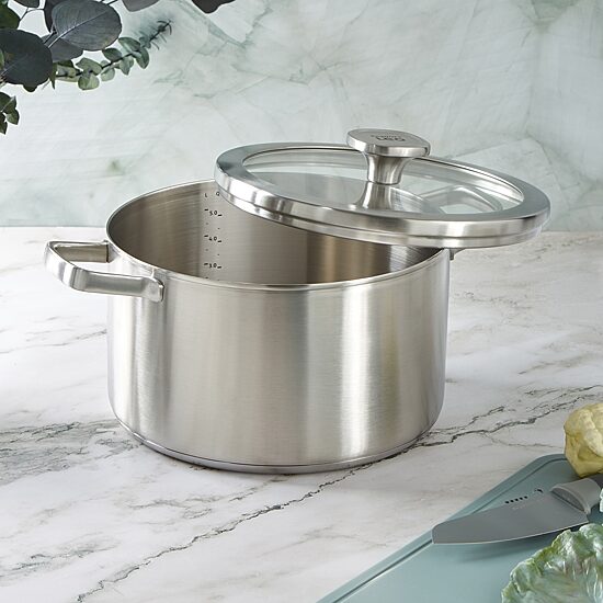 BergHOFF Leo Graphite Recycled 18/10 Stainless Steel 6.3-qt. Stockpot with Glass Lid