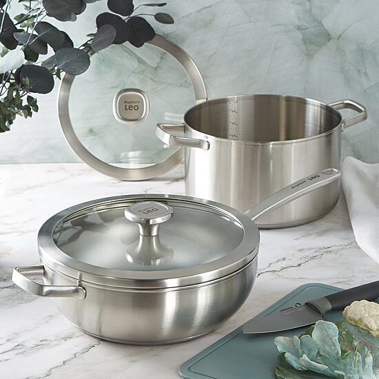 BergHOFF Leo Graphite Recycled 18/10 Stainless Steel 6.3-qt. Stockpot with Glass Lid