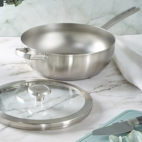 BergHOFF Leo Graphite Recycled 18/10 Stainless Steel 11" Wok with Glass Lid