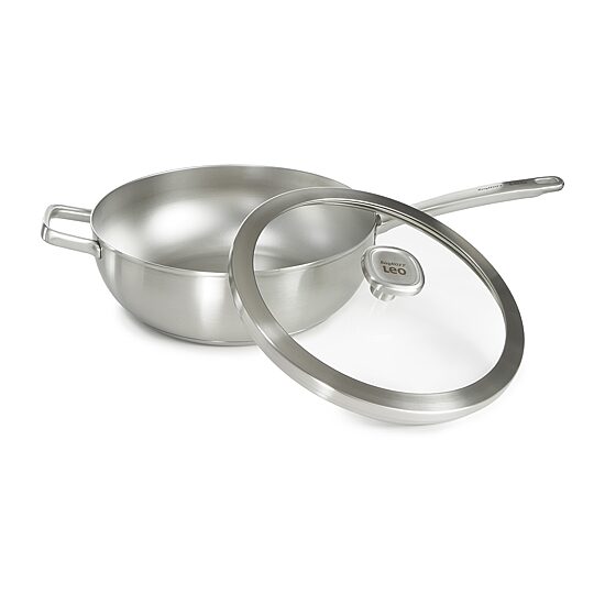 BergHOFF Leo Graphite Recycled 18/10 Stainless Steel 11" Wok with Glass Lid