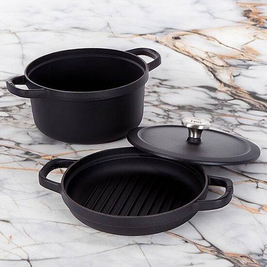 BergHOFF Leo Graphite Enamel Cast Iron 10.25" Round Grill Pan