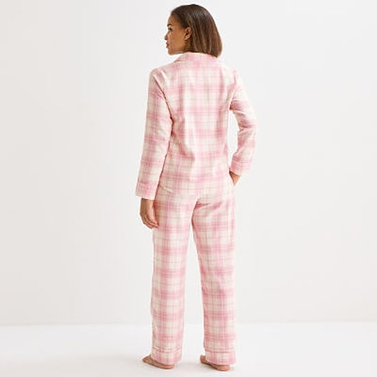 Liz Claiborne Womens Flannel Long Sleeve 2-pc. Pajama Set