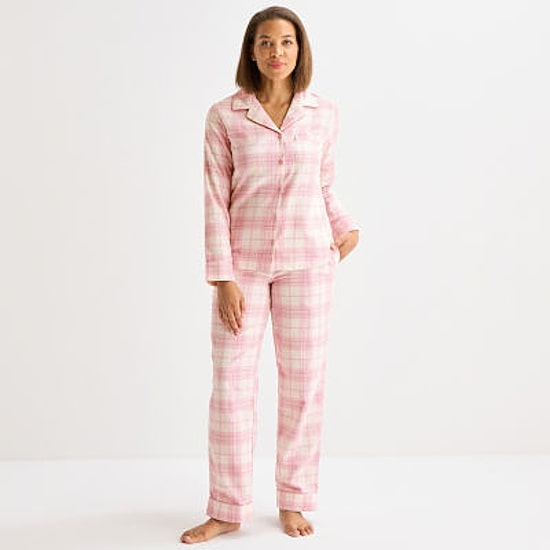 Liz Claiborne Womens Flannel Long Sleeve 2-pc. Pajama Set