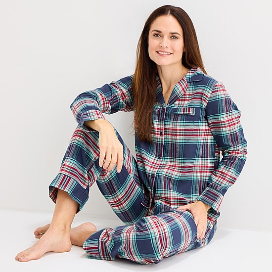 Liz Claiborne Womens Flannel Long Sleeve 2-pc. Pajama Set