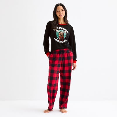 North Pole Trading Co. Moose Buffalo Womens Crew Neck Long Sleeve 2-pc. Matching Family Pajama Set