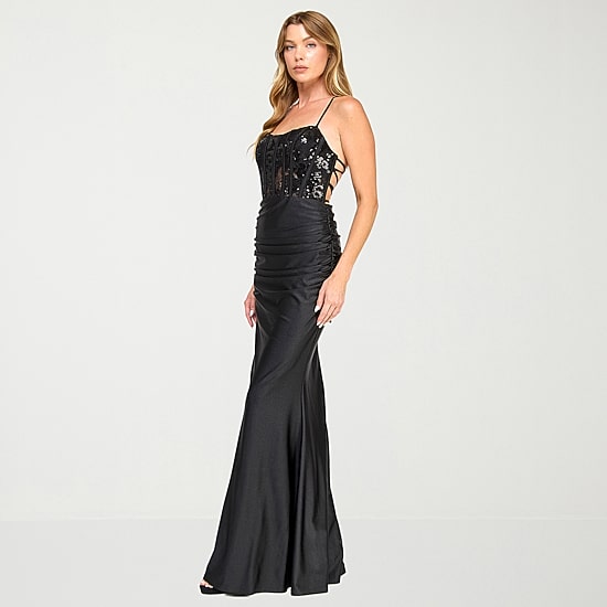 City Triangle Womens Juniors Sweetheart Neck Short Sleeve Spaghetti Straps Sequin Bodycon Dress