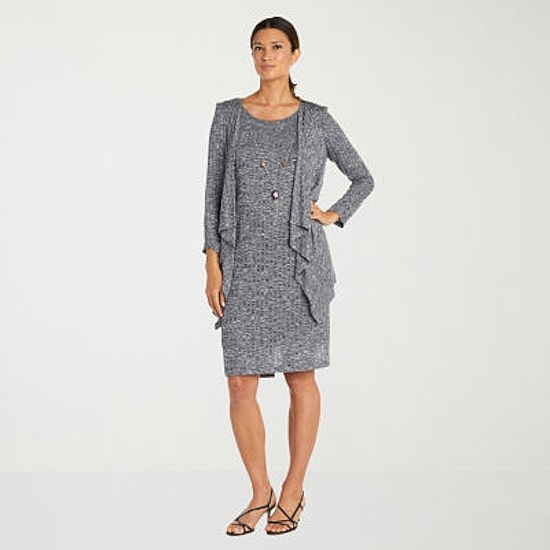 R & M Richards Womens Faux-Jacket Dress With Removable Necklace