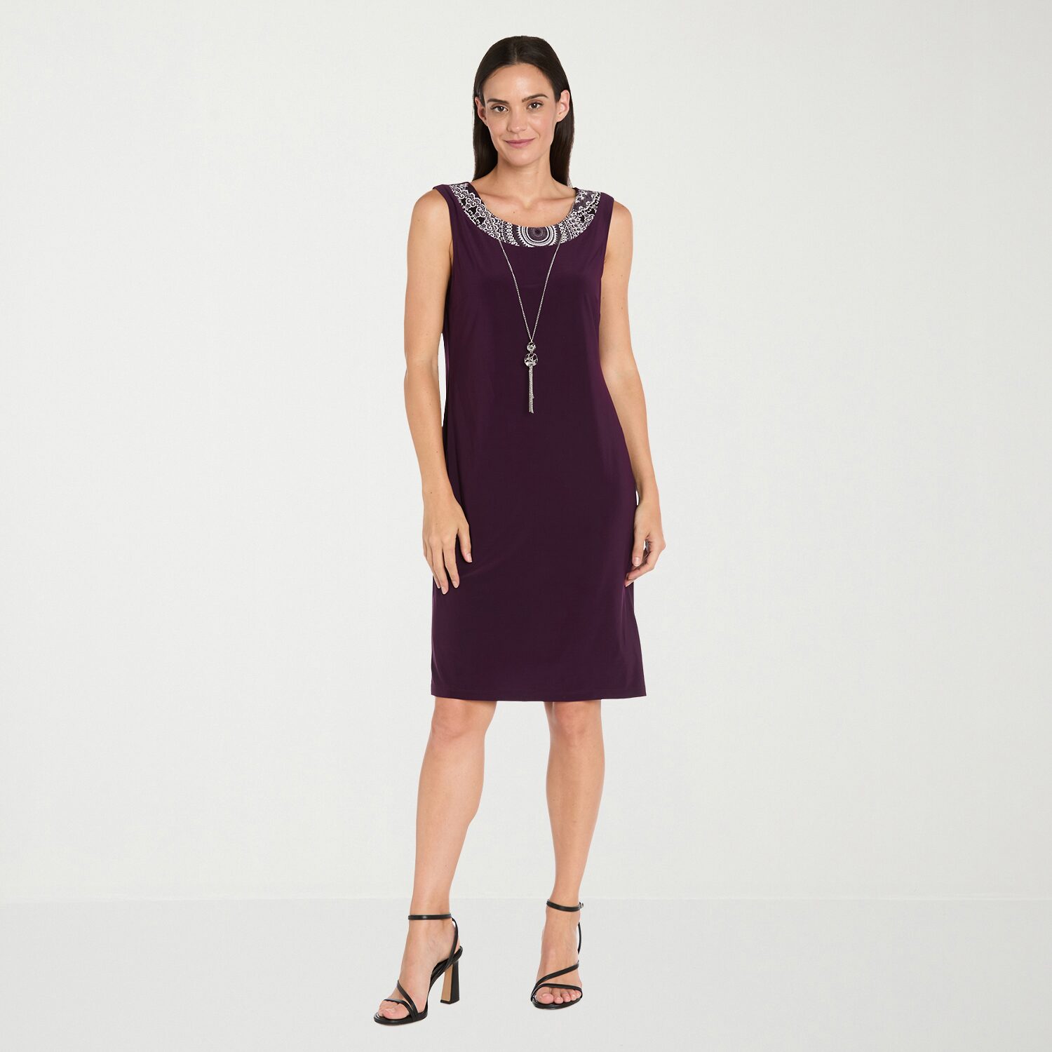 R & M Richards Womens Circles Jacket Dress With Removable Necklace