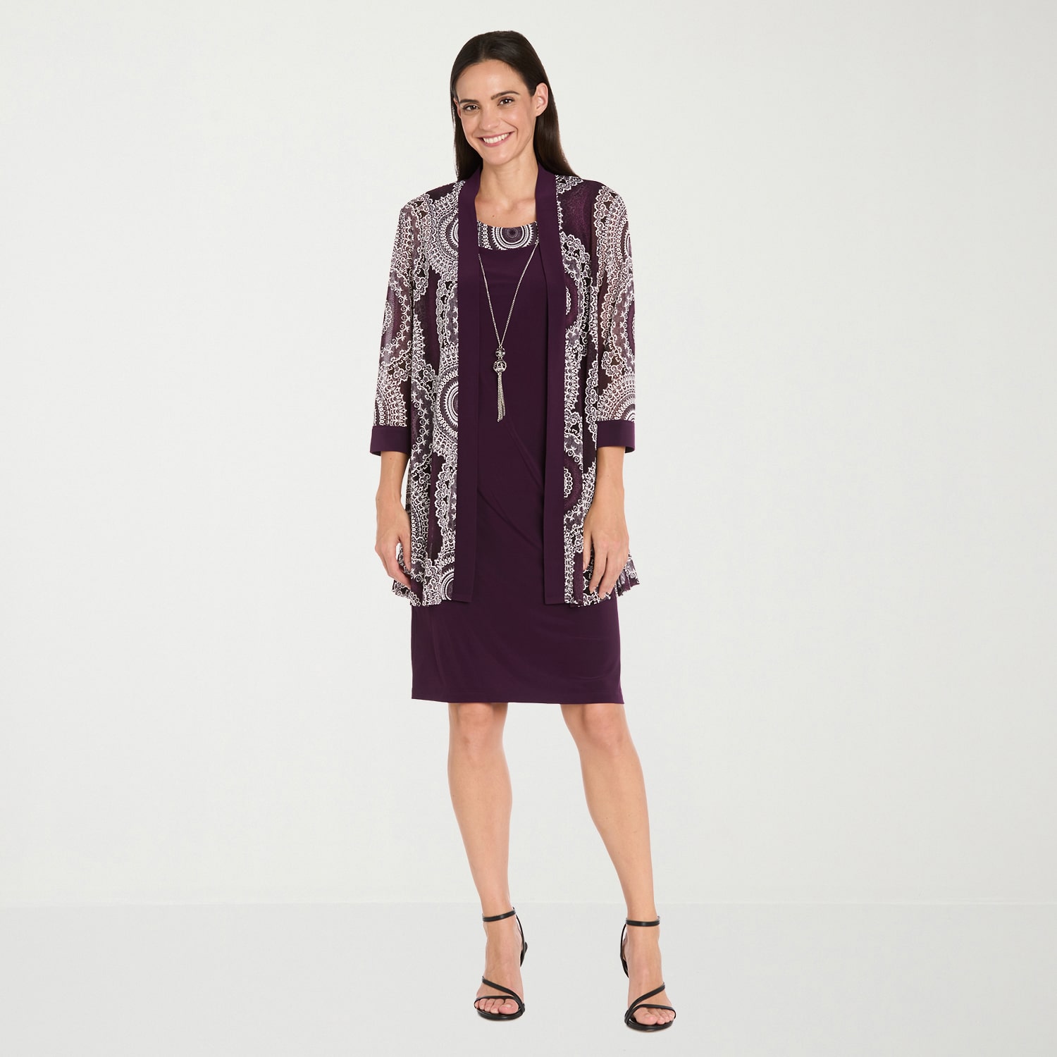 R & M Richards Womens Circles Jacket Dress With Removable Necklace