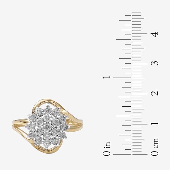 (I, I2) Womens 1 CT. T.W. Lab Grown White Diamond 10K Gold Cluster Cocktail Ring