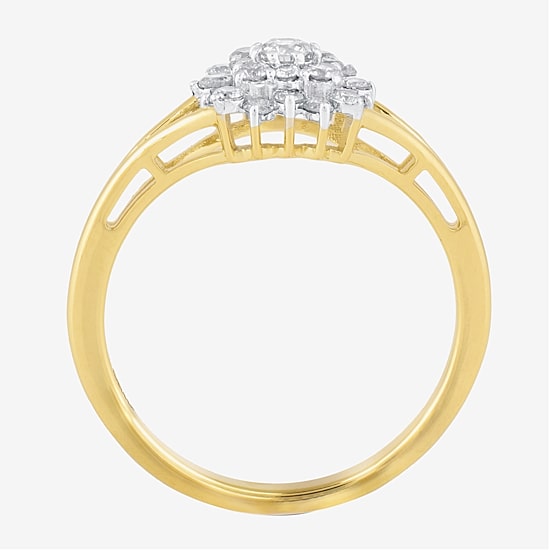 (I,I2) Womens 1/2 CT. T.W. Lab Grown White Diamond 10K Gold Cluster Cocktail Ring