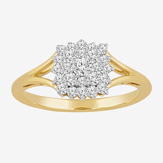 (I,I2) Womens 1/2 CT. T.W. Lab Grown White Diamond 10K Gold Cluster Cocktail Ring