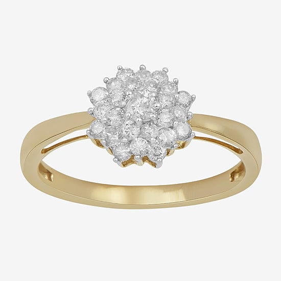 (I,I2) Womens 1/2 CT. T.W. Lab Grown White Diamond 10K Gold Cluster Cocktail Ring