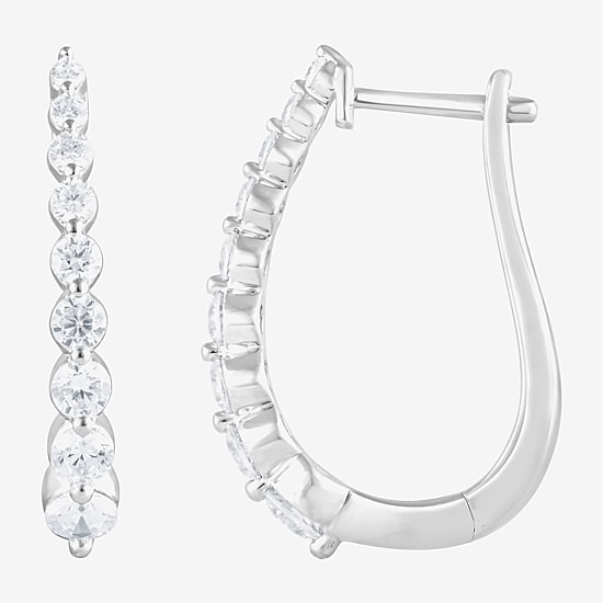 (F/Si2) Womens 1 CT. T.W. Lab Grown White Diamond 10K Gold 21.6mm Hoop Earrings