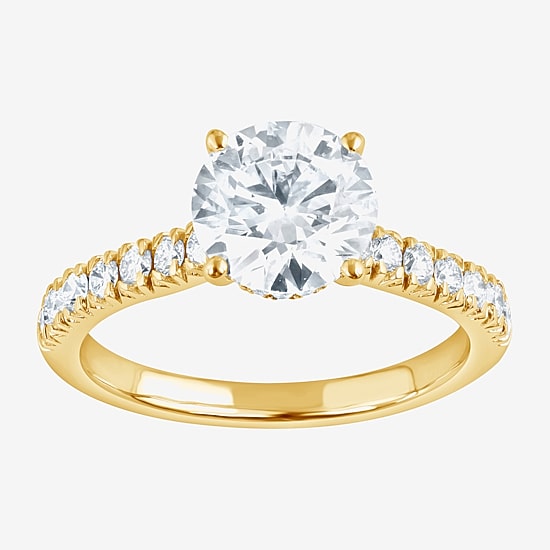 (H-I, Vs1-Vs2) Womens 2 CT. T.W. Lab Grown White Diamond 14K Gold Round Side Stone Engagement Ring