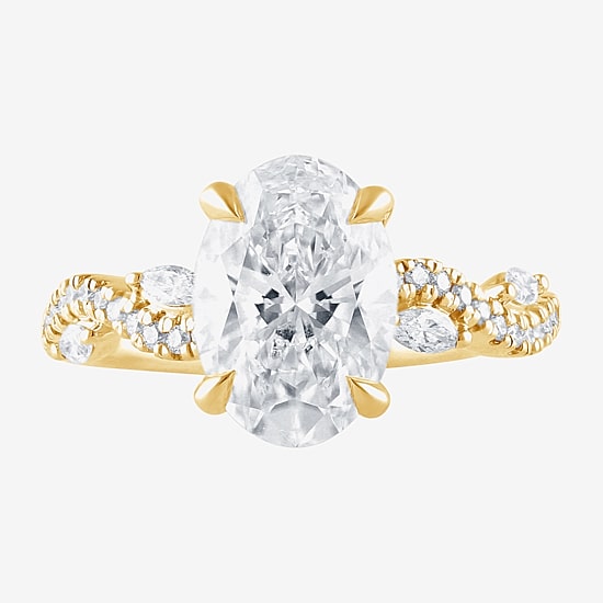 Signature By Modern Bride (F / Vs2) Womens 3 1/4 CT. T.W. Lab Grown White Diamond 14K Gold Oval Side Stone Engagement Ring