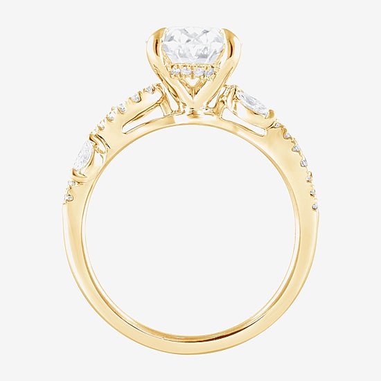 Signature By Modern Bride (F / Vs2) Womens 3 1/4 CT. T.W. Lab Grown White Diamond 14K Gold Oval Side Stone Engagement Ring