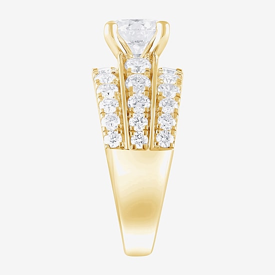 (F / Vs2) Womens 3 1/3 Ct. T.W. Lab Grown White Diamond 10K Gold Round Side Stone Engagement Ring