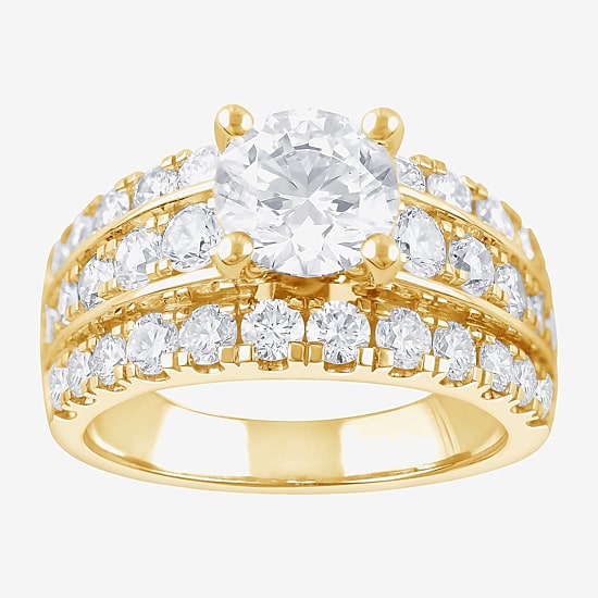 (F / Vs2) Womens 3 1/3 Ct. T.W. Lab Grown White Diamond 10K Gold Round Side Stone Engagement Ring