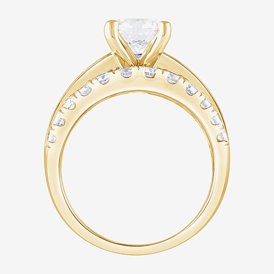 (F / Vs2) Womens 3 1/3 Ct. T.W. Lab Grown White Diamond 10K Gold Round Side Stone Engagement Ring