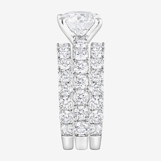 (F / Vs2) Womens 5 CT. T.W. Lab Grown White Diamond 14K Gold Round Side Stone Engagement Ring