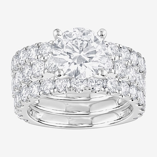 (F / Vs2) Womens 5 CT. T.W. Lab Grown White Diamond 14K Gold Round Side Stone Engagement Ring
