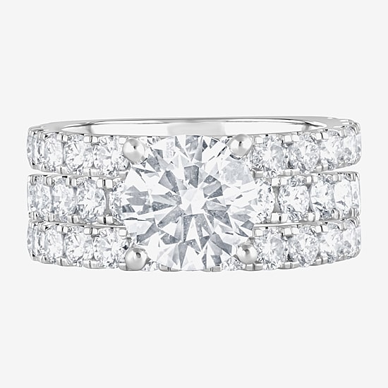 (F / Vs2) Womens 5 CT. T.W. Lab Grown White Diamond 14K Gold Round Side Stone Engagement Ring