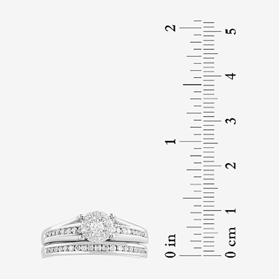 (I, I2) Womens 1/2 CT. T.W. Lab Grown White Diamond Sterling Silver Round Side Stone Halo Bridal Set