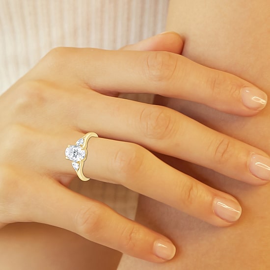 Love Lives Forever (F / Vs2) Womens 1 3/4 CT. T.W. Lab Grown White Diamond 10K Gold Oval 3-Stone Engagement Ring