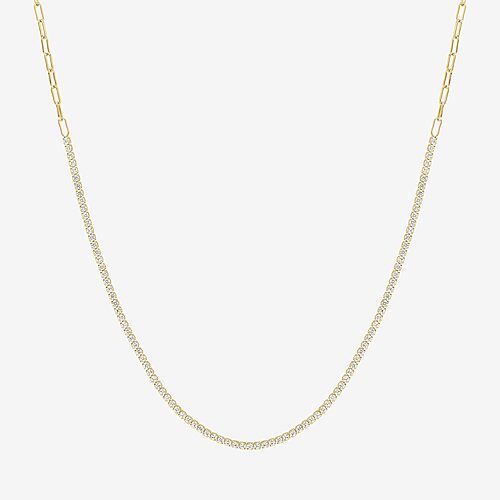 Yes, Please! Womens Lab Created White Sapphire Sterling Silver 16 Inch Tennis Necklace, One Size, Yellow