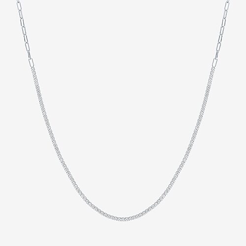 Yes, Please! Womens Lab Created White Sapphire Sterling Silver 16 Inch Tennis Necklace, One Size, White