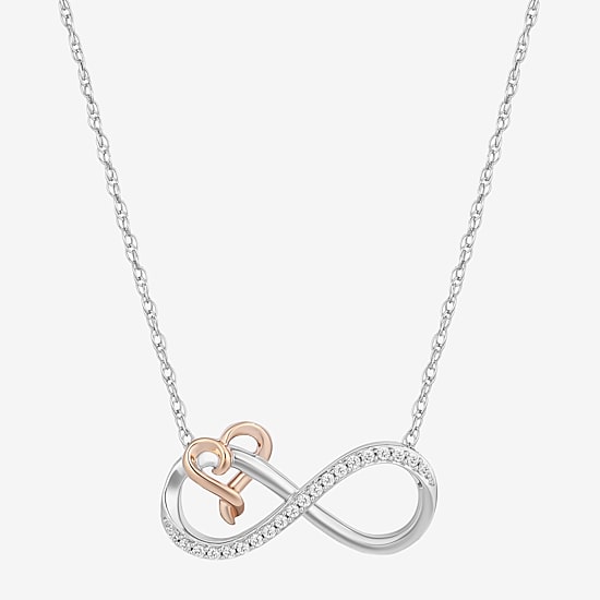 (I, I2) Womens 1/10 CT. T.W. Lab Grown White Diamond 14K Rose Gold Over Silver Infinity 18 Inch Pendant Necklace