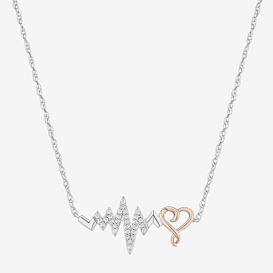 (I, I2) Womens 1/6 CT. T.W. Lab Grown White Diamond 14K Rose Gold Over Silver Sterling Silver Heart 18 Inch Pendant Necklace