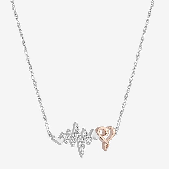 (I, I2) Womens 1/6 CT. T.W. Lab Grown White Diamond 14K Rose Gold Over Silver Sterling Silver Heart 18 Inch Pendant Necklace