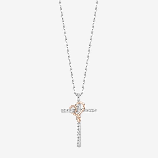 Cross (I, I2) Womens 1/10 CT. T.W. Lab Grown White Diamond 14K Rose Gold Over Silver Sterling Silver Cross 18 Inch Pendant Necklace