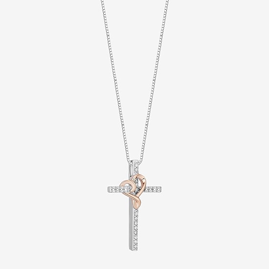 Cross (I, I2) Womens 1/10 CT. T.W. Lab Grown White Diamond 14K Rose Gold Over Silver Sterling Silver Cross 18 Inch Pendant Necklace