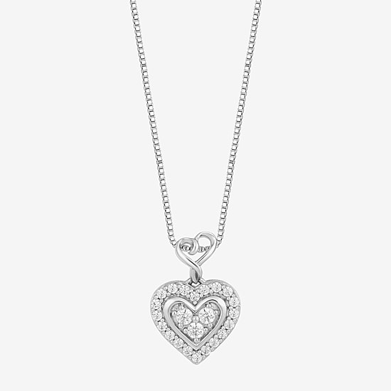 Hallmark Diamonds (I, I2) Womens 1/5 CT. Lab Grown White Diamond Sterling Silver Heart 18 Inch Pendant Necklace