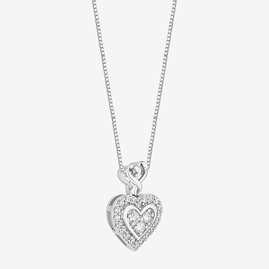 Hallmark Diamonds (I, I2) Womens 1/5 CT. Lab Grown White Diamond Sterling Silver Heart 18 Inch Pendant Necklace