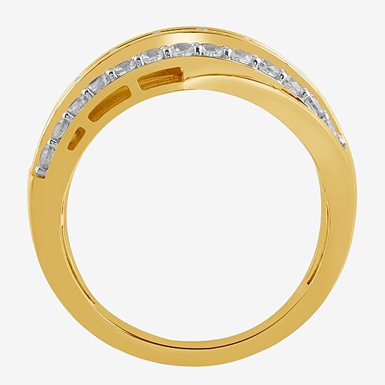 I/ I2 Womens 1 CT. T.W. Lab Grown White Diamond 14K Gold Over Silver Round Cluster Crossover Cocktail Ring
