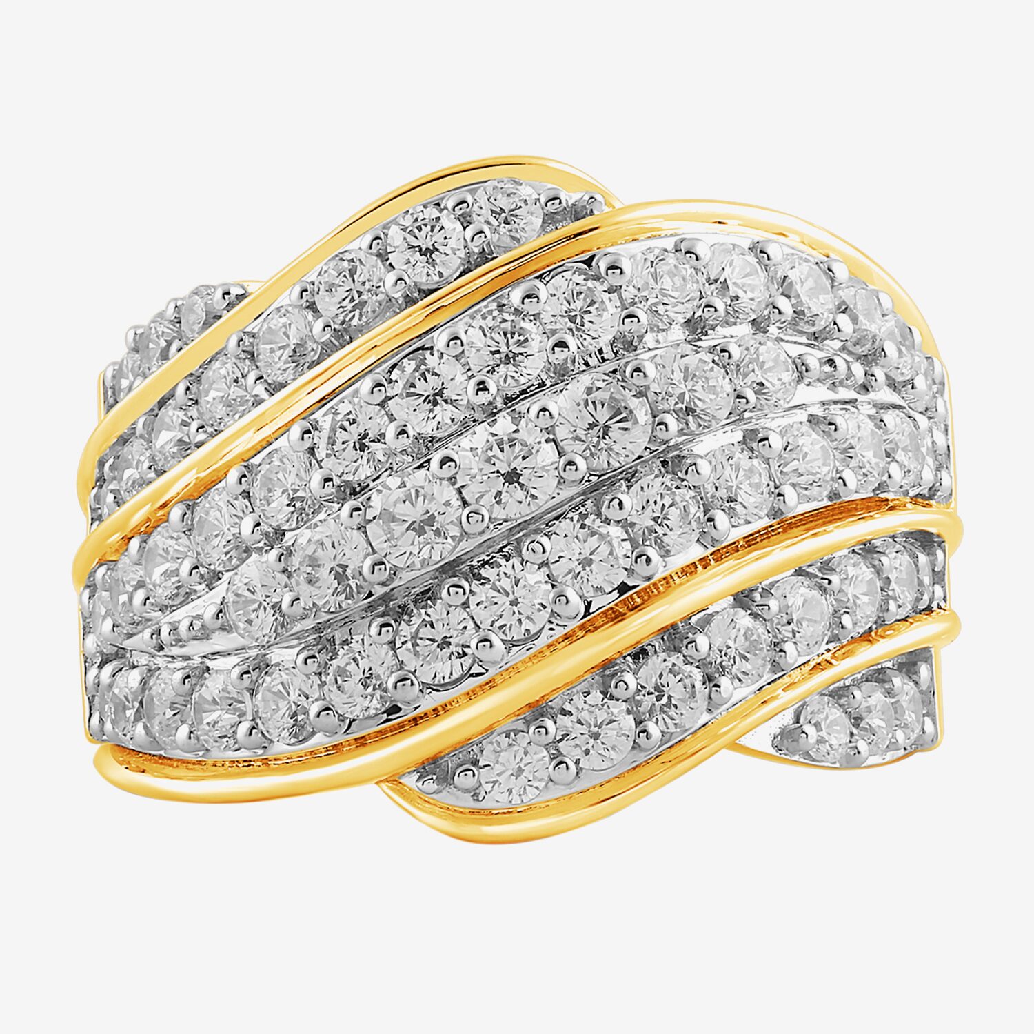 (I / I2) Womens 2 CT.T.W. Lab Grown White Diamond Sterling Silver Round Cluster Crossover Cocktail Ring